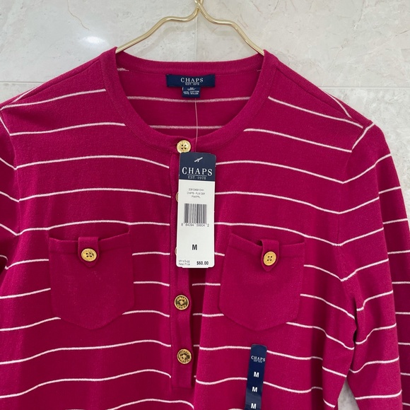 CHAPS {M} Top Mulberry White Striped NWT - Picture 5 of 8